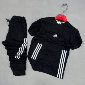 Adidas Black Two-Piece Set – T-Shirt & Joggers with Iconic 3-Stripes