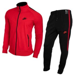 Nike Men’s Red Tracksuit with White Stripe – Jacket & Joggers Set