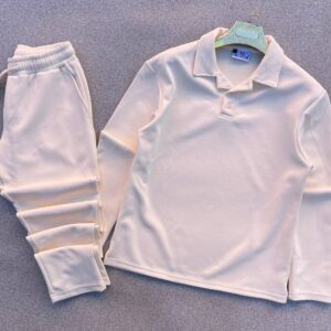 Ribbed Knit Loungewear Set – Polo Top & Jogger Pants (Cream, Black, Brown